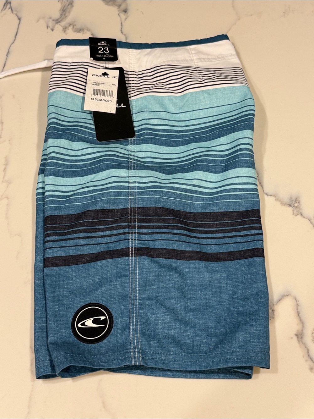 O'Neill youth boys Teal & Navy Striped Board Shorts size 10/23 new